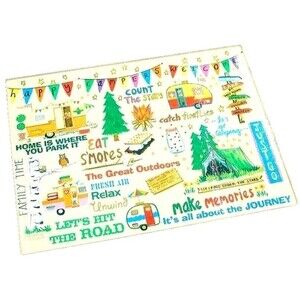Retro Camping Happy Campers Welcome Cutting Board Tempered Glass Trailers Tent